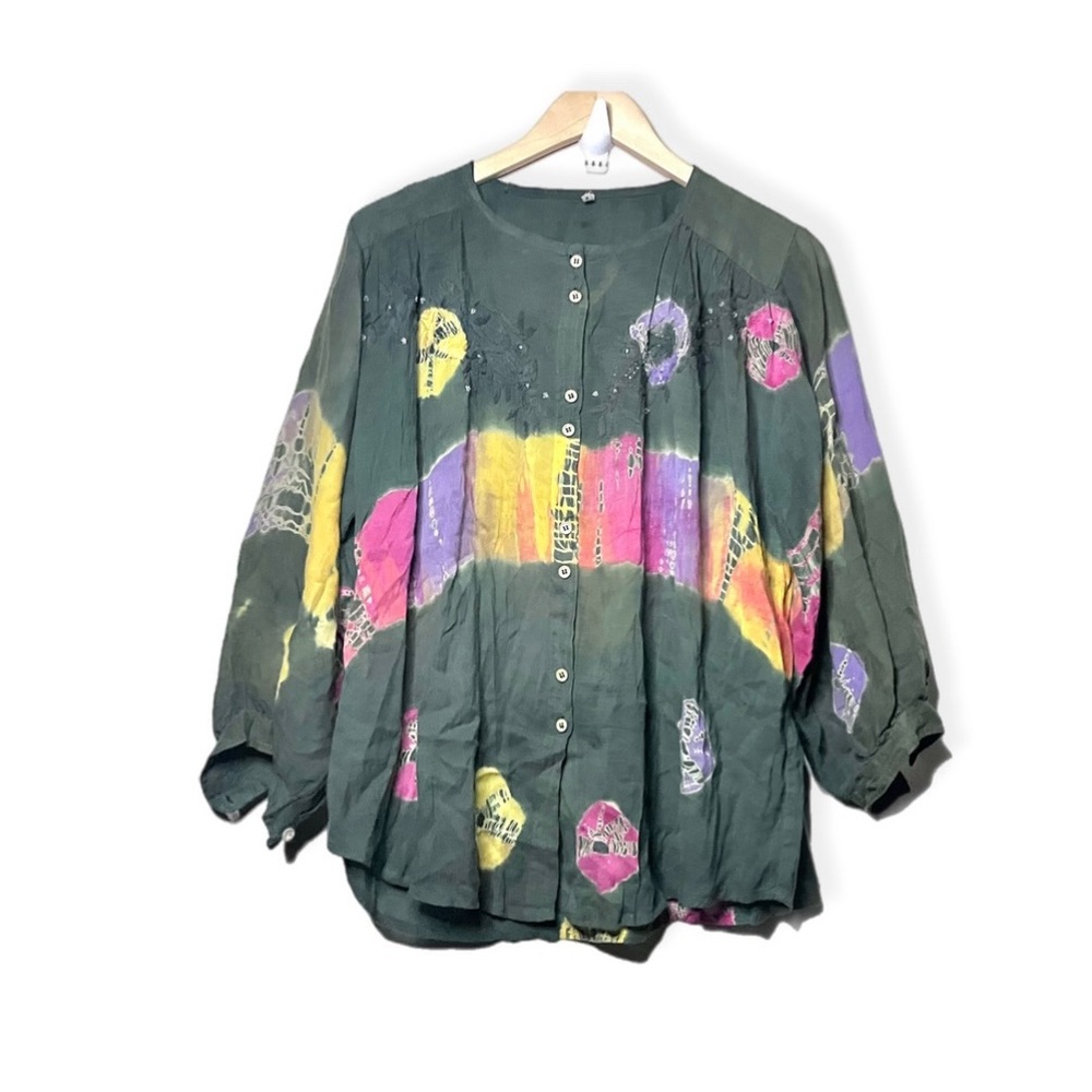 Embroidered Beaded Tie Dye Top - Picture 1 of 10